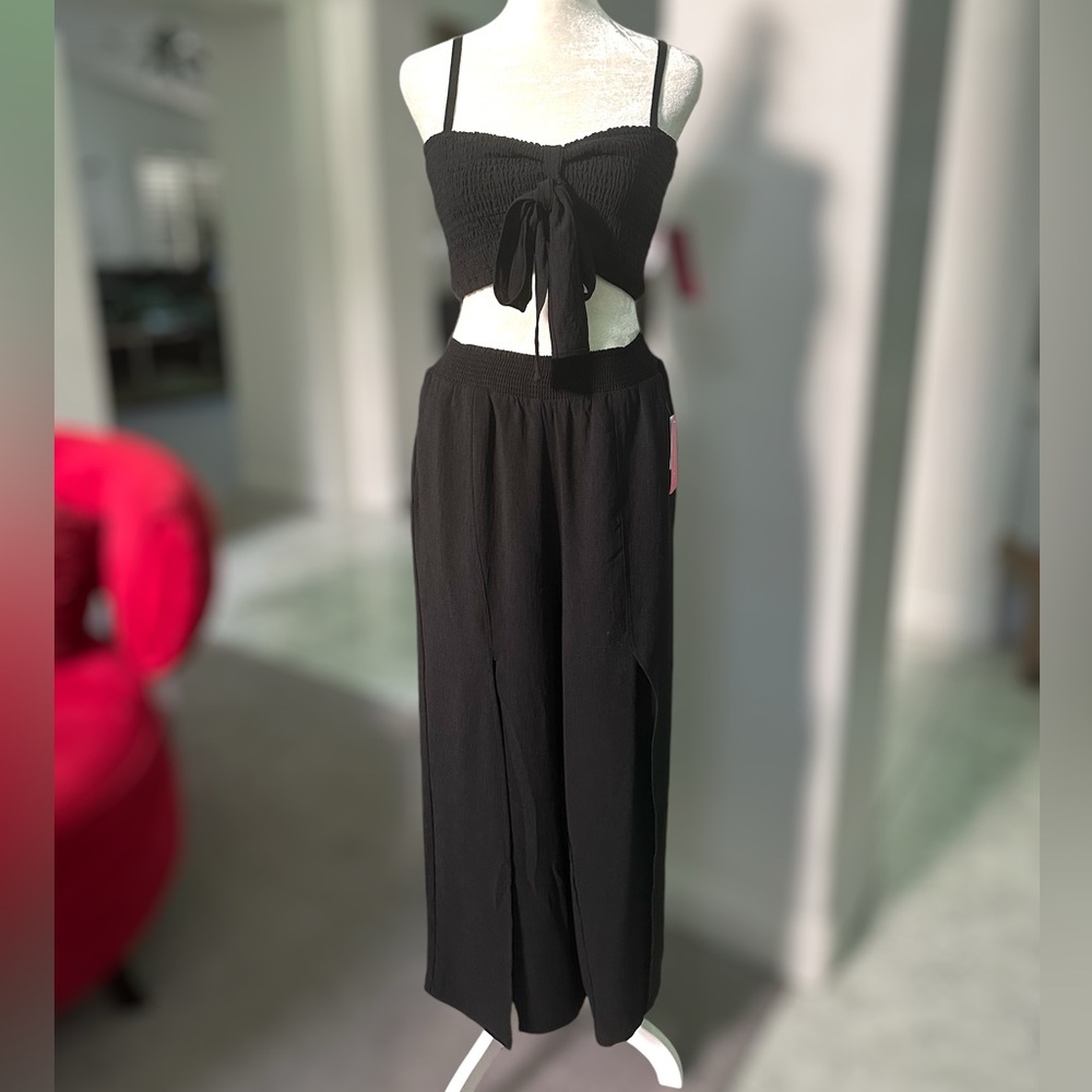 🔺SOLD🔺✨NEW Set✨ Shoedazzle Smocked Wide Leg Pant & Tie Front Crop Top - Large - Picture 11 of 13